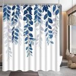 Duschvorhang 180x180cm Blaublatt, Beschwerter Saum, Wasserabweisend, Waschbar