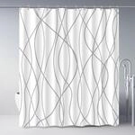 Duschvorhang 180x200 Cm Grau Gestreift, Wasserdicht, Schimmelresistent, Textil