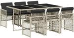 Garten Essgruppe 7-teilig Poly Rattan Mit Glasplatte Und Kissen Hellgrau