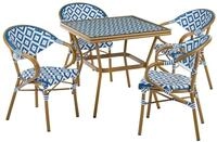 Gartenm&ouml;bel Set 4-sitzer Caspri Polyrattan Blau / Wei&szlig;