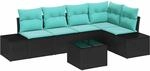 Gartensofa-set Mit Speicher Schwarz Und T&uuml;rkis Poly-rattan Vidaxl