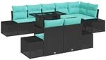 Gartensofa-set 9 Stk. 8-sitzanzahl Schwarz Und Blau Poly-rattan Vidaxl