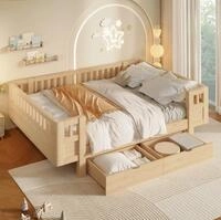 Kinder-plattformbett 140 X 200 Cm Mit Hohen Gittern Und 2 Gro&szlig;en Schubladen,...