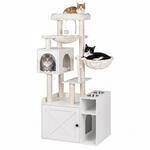 Relaxdays Kratzbaum Mit Katzenkloschrank & Futterstation, Hbt 144x71x45,5 Cm,