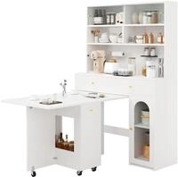 Wei&szlig;es K&uuml;chenm&ouml;bel-set Mit Klapptisch Und Hohem Mdf-schrank