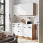 Singlek&uuml;che Fame-line, Wei&szlig; Landhaus/goldkraft Eiche, 150 Cm, Ap Marmor, Vicco