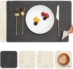 Tischsets Abwaschbar Lederoptik 4er Set, Doppelseitig, Rutschfest, Grau...