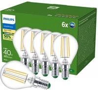 Philips Ultraefficient E14 Kugellampe (p45) Klar 40w Warmwei&szlig;es Licht - 6 St&uuml;ck