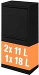 Relaxdays M&uuml;lleimer, 3 F&auml;cher, 18l, 2x 11l, Aufklappbar, Entnehmbare Inneneimer,