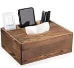 Holz Taschentuchbox Mit 3 F&auml;chern, Organizer F&uuml;r Fernbedienung, Stifte, Braun