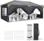 Faltpavillon 3x6m Mit 6 Seitenteilen, Wasserdicht, Uv-schutz 50+, Dunkelgrau