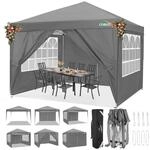 Faltpavillon 3x3m Wasserdicht Stabil Mit 4 Seitenw&auml;nden Uv-schutz 50+ Grau