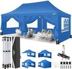 Faltpavillon 3x6m Wasserdicht Mit 6 Seitenw&auml;nden, Uv-schutz, Blau