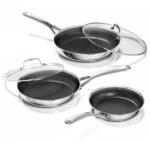 3-teiliges Pfannenset 20+24+28 Cm Mit Glasdeckeln, Keramik-antihaft, Induktion,