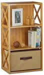 Regal Bambus Mit Korb, 3 Ablagen, Holz Standregal, Badregal, Faltbox, Hxbxt: 80 X 42