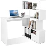 L-f&ouml;rmiger Computertisch Mit Drehbarem B&uuml;cherregal, Wei&szlig;