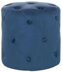 Pouf Dunkelblau Samtbezug Rund 40 Cm Gesteppt Mit Knopfheftung Chesterfield-stil