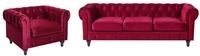 Sofa Set 4-sitzer Chesterfield Samtstoff Dunkelrot