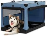Faltbare Hundebox 100cm Blau Mit 3 T&uuml;ren F&uuml;r Kleine, Mittlere Und Gro&szlig;e Hunde