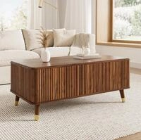 Retro-couchtisch Mit H&ouml;henverstellbarer Platte, Walnussoptik, Holzbeinen Und