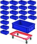Brb 20x Eurobeh&auml;lter Mit 2 Griffleisten, 600x400x175 Mm, Blau Plus Transportroller