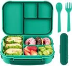 Amathley Brotdose Kinder Bento Box 1200ml 4 F&auml;cher Besteck Gr&uuml;n