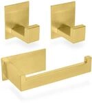 1 Toilettenpapierhalter + 2 Handtuchhaken Badezimmerset Selbstklebend Gold