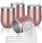 Weinbecher Edelstahl 4er Set Mit Deckel, Doppelwandig, Bruchsicher, 12oz,...
