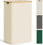 W&auml;schekorb Mit Deckel 85l Schmal Faltbar Bambus Holz Beige