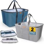 Faltbarer W&auml;schekorb 2er Set, 68l, Extra Flach, Abwischbar, Blau/grau