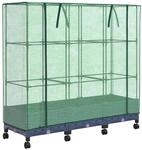 Vidaxl Garden Planter With Greenhouse Cover&wheels 3 Pcs Blue Grey Pp