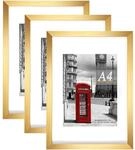 Bilderrahmen A4 Gold 3er-set Mit Passepartout, Wandmontage & Aufsteller