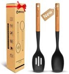2-teiliges Kochl&ouml;ffel-set Silikon Mit Holzgriff, Hitzebest&auml;ndig, Antihaftend