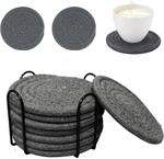 8er Set Untersetzer Mit Halter, Handgemacht, Baumwolle, Grau, 11cm