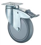 Lenkrolle M.festst.d.100mm Trgf.80kg M.platte Kugell.gum.grau Bs Rollen