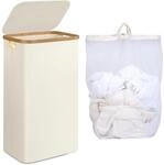 Schmaler W&auml;schekorb 75l Mit Deckel Und Herausnehmbarem Innensack, Beige