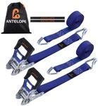 Spanngurte Mit Ratsche 2 St&uuml;ck 25mm X 4m 800kg Bruchfestigkeit J-haken Blau