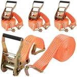 4er Set Spanngurte 3000kg Mit Ratsche & Haken, 50mm X 6m, Orange