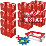 Brb 10er Spar-set Euro-stapelbeh&auml;lter Plus Transportroller, 600x400x320 Mm