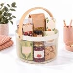 Relaxdays Drahtkorb Mit Henkel, Rund, Aufbewahrungskorb Metall & Holz, Utensilienkorb
