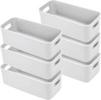 6er Set Schmale Aufbewahrungsboxen Mit Griffen, 30cm, Grau