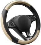 Lenkradbezug Mikrofaser Leder 37-38cm Beige Schwarz Anti-rutsch