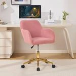 Drehbarer B&uuml;rostuhl Aus Rosa Teddy-stoff, H&ouml;henverstellbar, Goldenes...