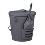 Relaxdays Ascheeimer Mit Deckel & Schaufel, Stahl, Holzgriff, 19 Liter,