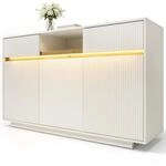Sideboard Mit 3 T&uuml;ren, 2 Schubladen, Offenem Fach Und Led F&uuml;r Wohnzimmer, Aus Holz,