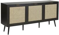 Sideboard Schwarz / Beige Rattan 3 T&uuml;ren 150 X 40 X 71 Cm Modernes Design...