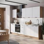 K&uuml;chenzeile Fame-line, Wei&szlig; Landhaus/goldkraft Eiche, 280 Cm, Ap Eiche, Vicco