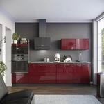 K&uuml;chenzeile Fame-line, Bordeaux Hochglanz/anthrazit, 280 Cm, Ap Marmor, Vicco