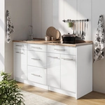 K&uuml;chenblock Fame-line, Wei&szlig; Hochglanz/wei&szlig;, 150 Cm, Ap Marmor, Vicco
