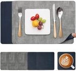 Platzsets 6er Set Abwaschbar, Doppelseitig, Kunstleder, Rutschfest, Grau Blau